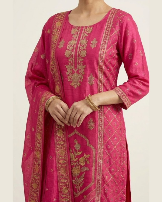 Pure Muslin New Arrivals Festivel Pink Rani Special 3 Piece Set