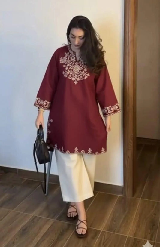 Stylish Havy Embroidery Kurti With Pant Set