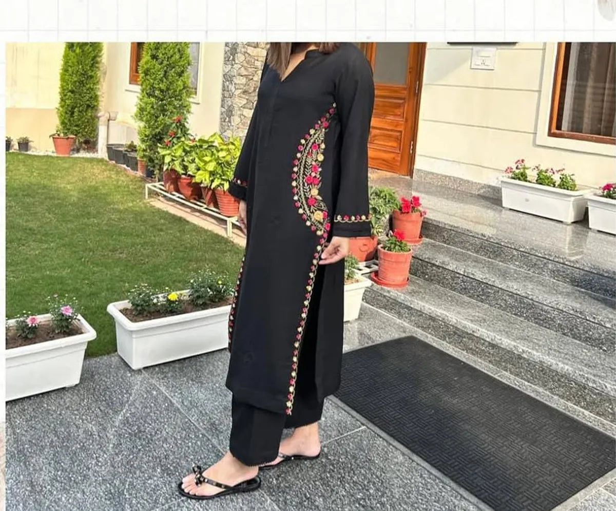Stylish Embroidered Kurti With Pant And Dupatta Set