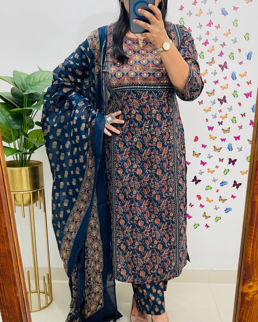 New Floral Kurti With Pant And Dupatta Set