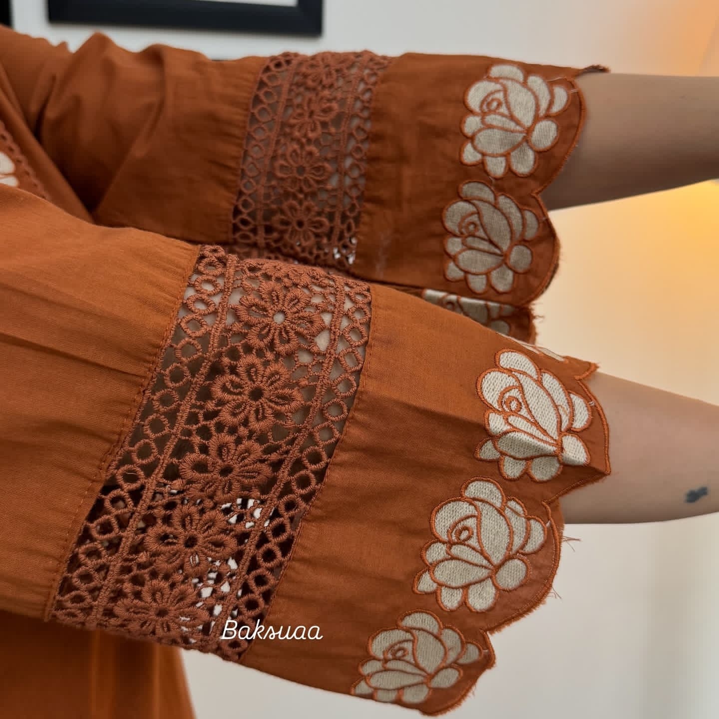 Rusty Orange Premium Cotton Full Embroiderd Suit Set