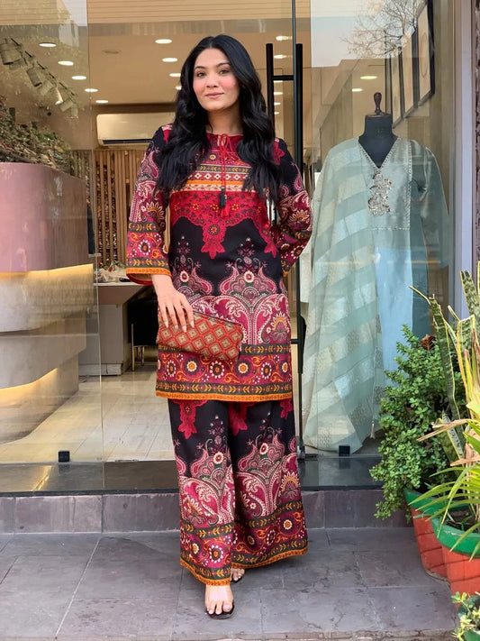 Women's Keyhole Neck Printed Tunic and Palazzo Set