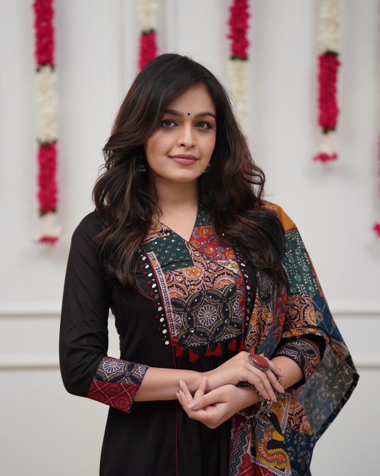 Premium A-Line Black Anarkali Kurta Set with Embroidered Yoke