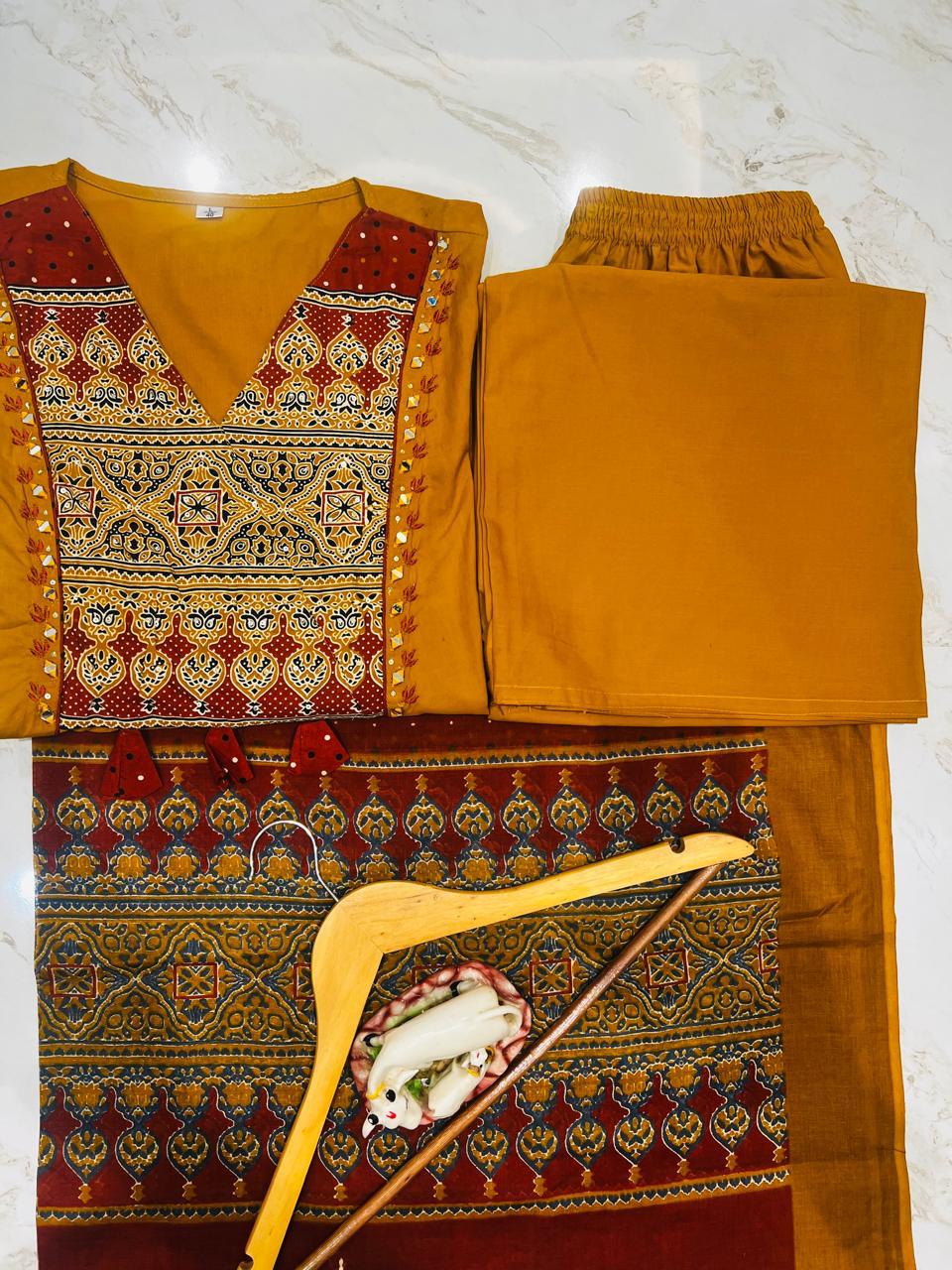 KIMAYRA Mustard Yellow Embroidered Empire Anarkali Kurta Set