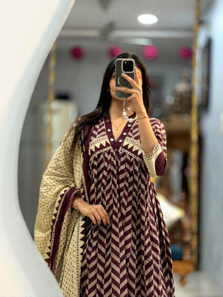 Wedding And Regular Super Hit Out Fit A-Line Kurti With Pant And Dupatta Set