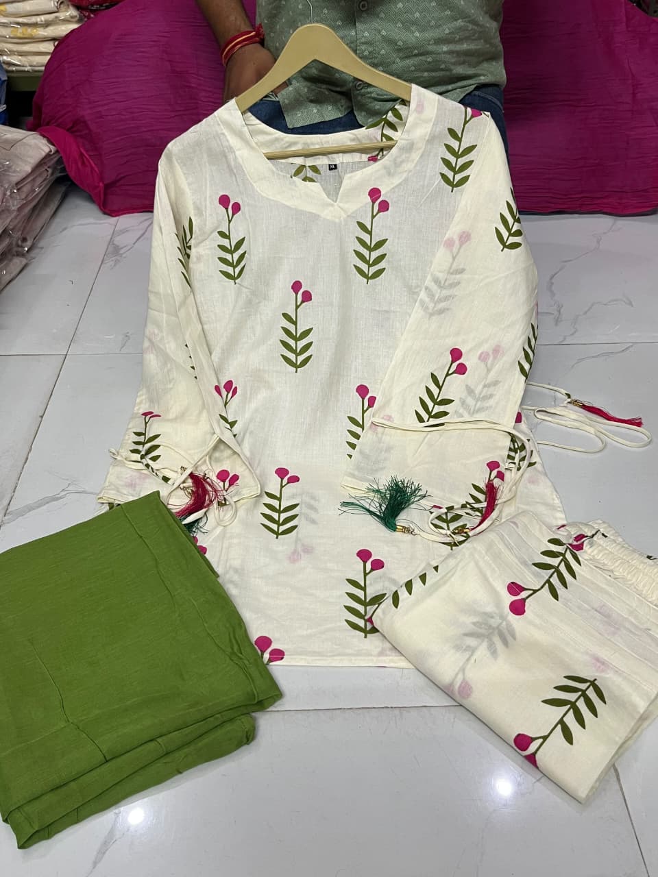 Pure Cotton Printed Farshi Salwar Suit for Women with Green Dupatta
