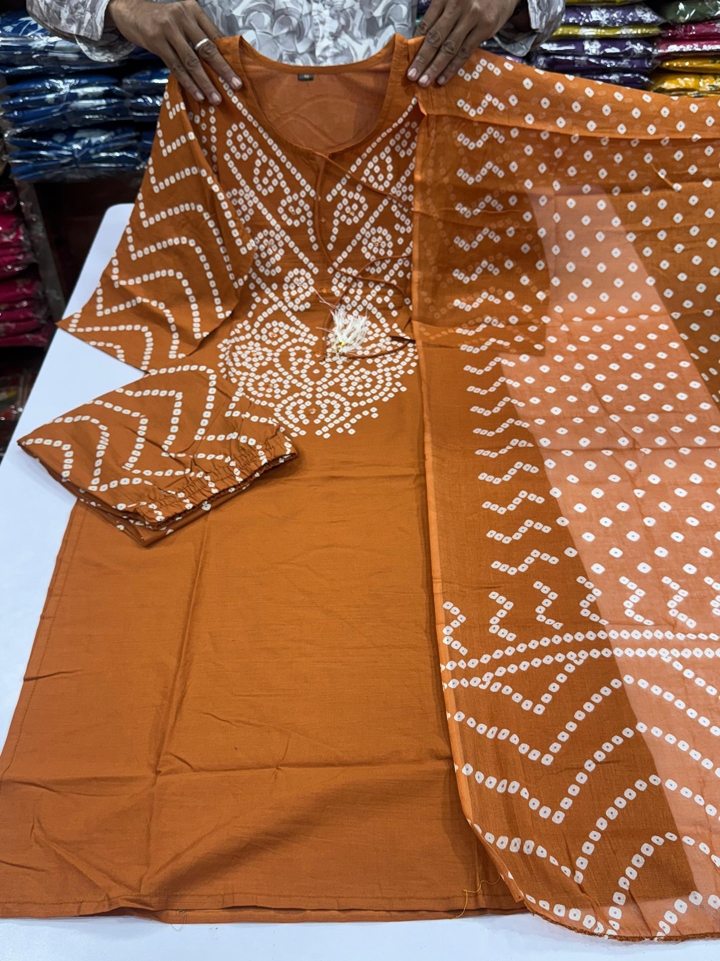 Orange Bandhani A-Line Kurta Set with Palazzo