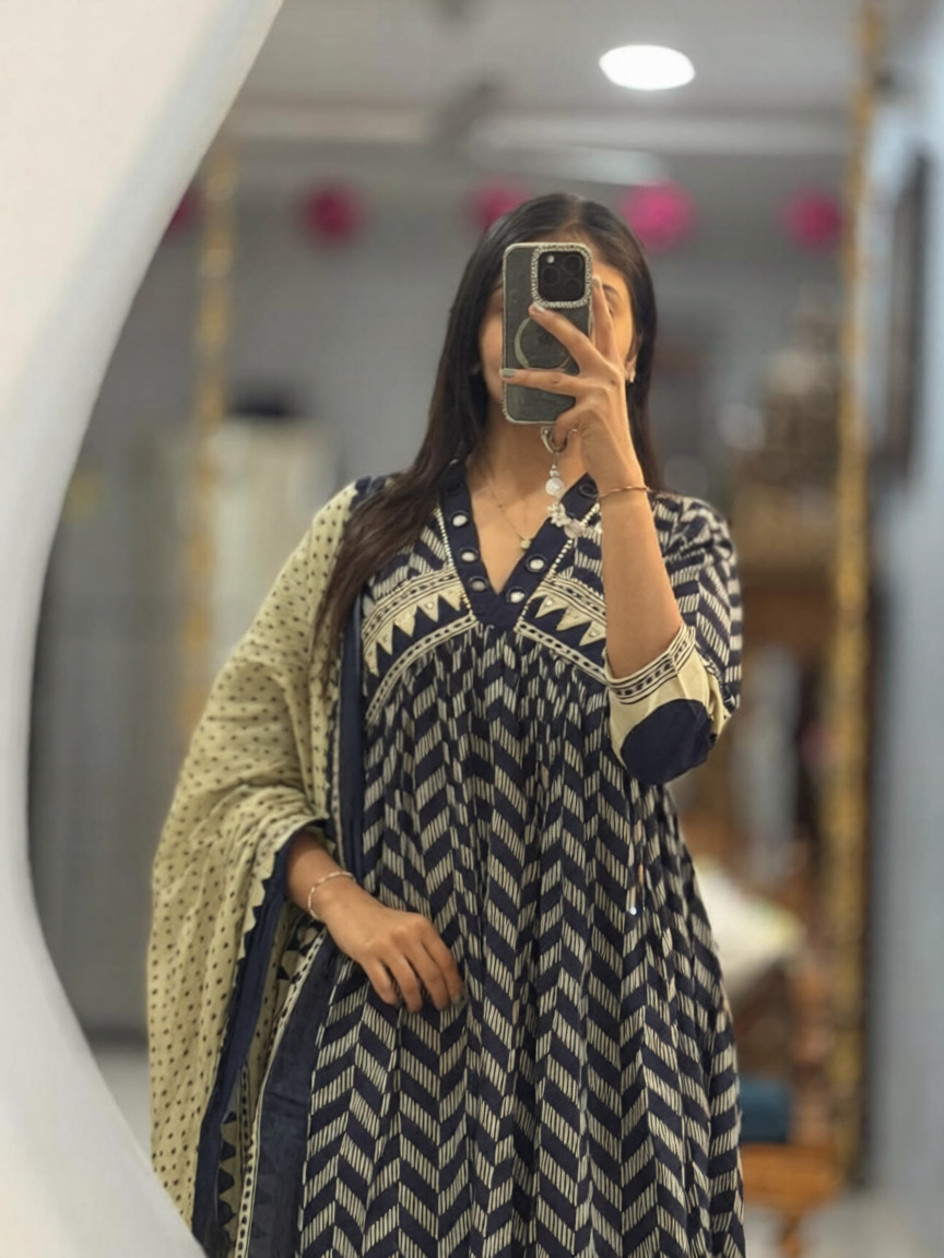 Wedding And Regular Super Hit Out Fit A-Line Kurti With Pant And Dupatta Set