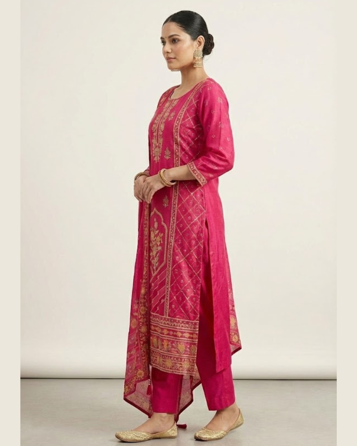 Pure Muslin New Arrivals Festivel Pink Rani Special 3 Piece Set