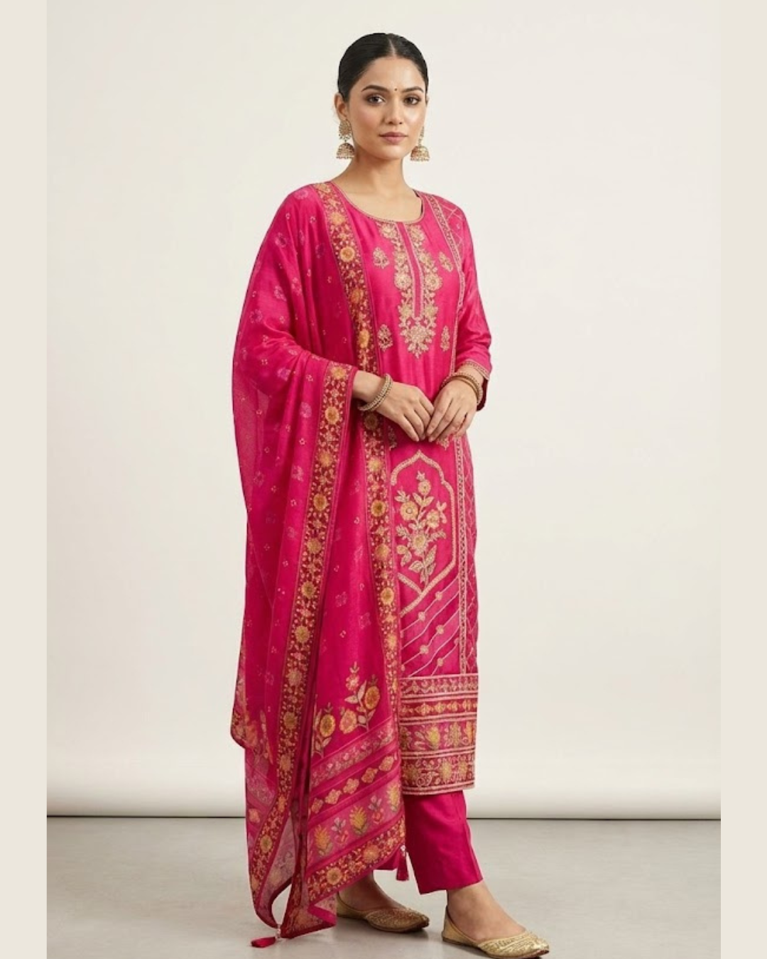 Pure Muslin New Arrivals Festivel Pink Rani Special 3 Piece Set