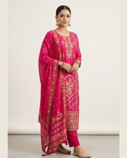 Pure Muslin New Arrivals Festivel Pink Rani Special 3 Piece Set