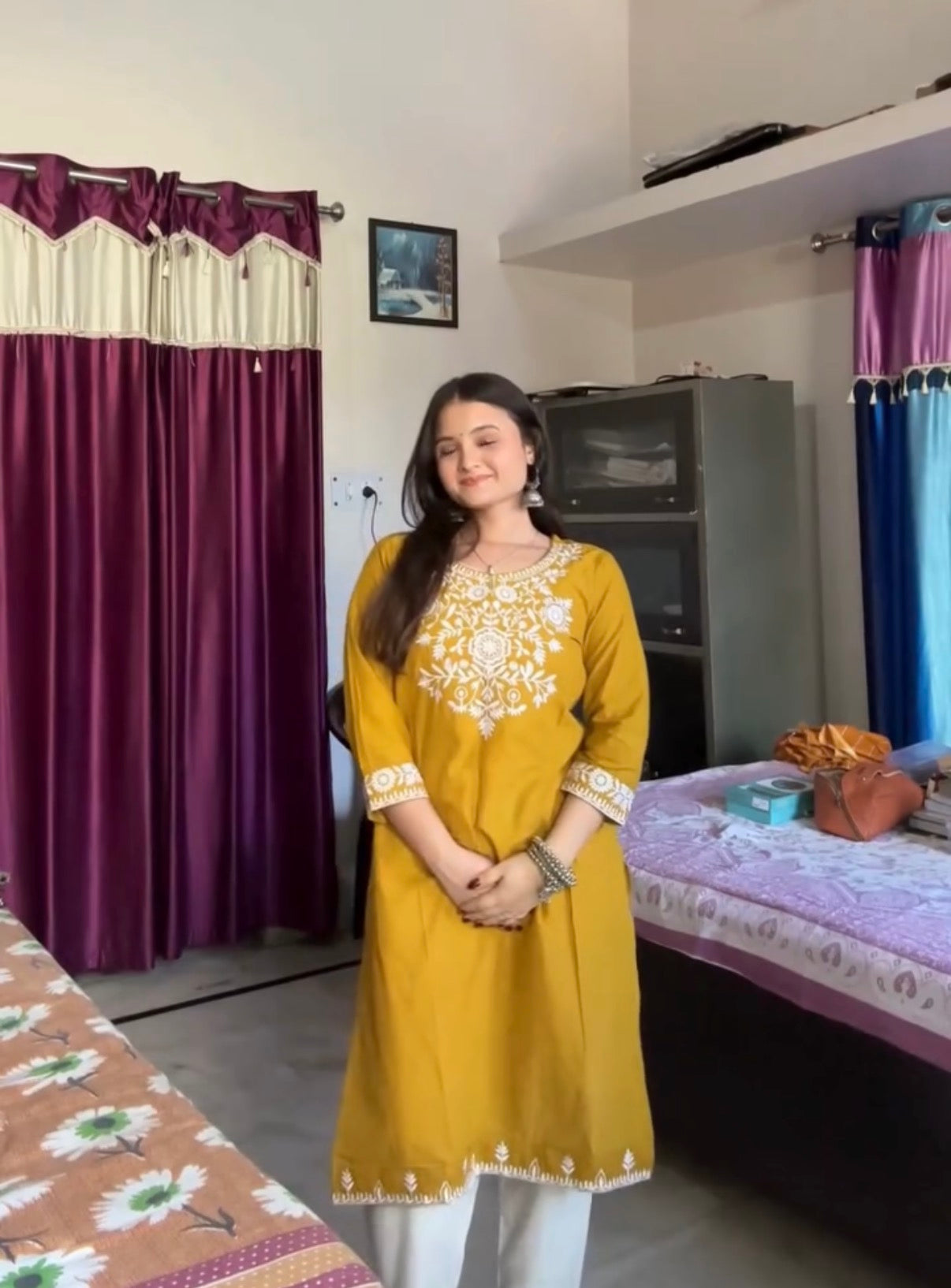 Yellow Stylish Summer Embroidery Kurti With Pant Set