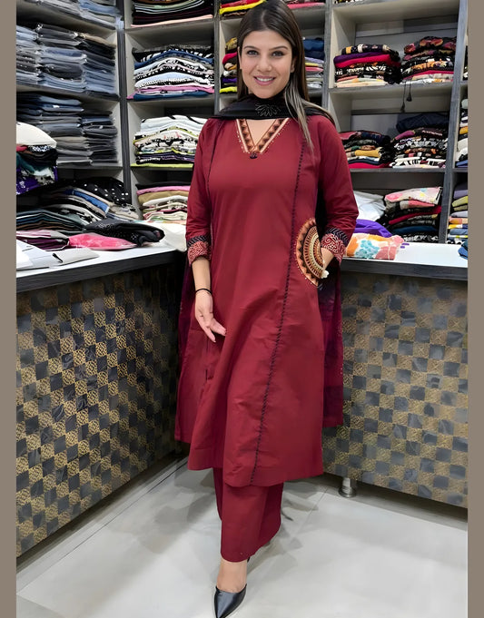 Imperial Maroon Ethnic Set with Traditional Marwari Detailing