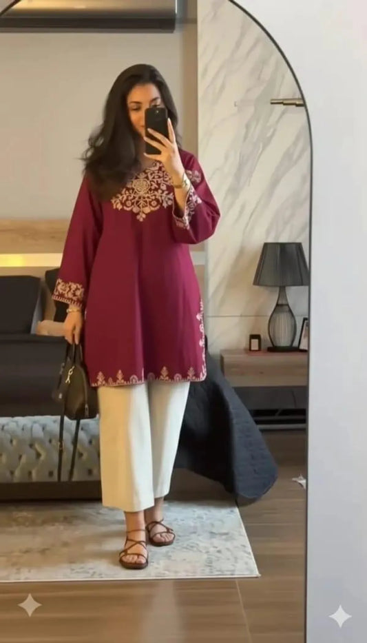 Stylish Havy Embroidery Kurti With Pant Set