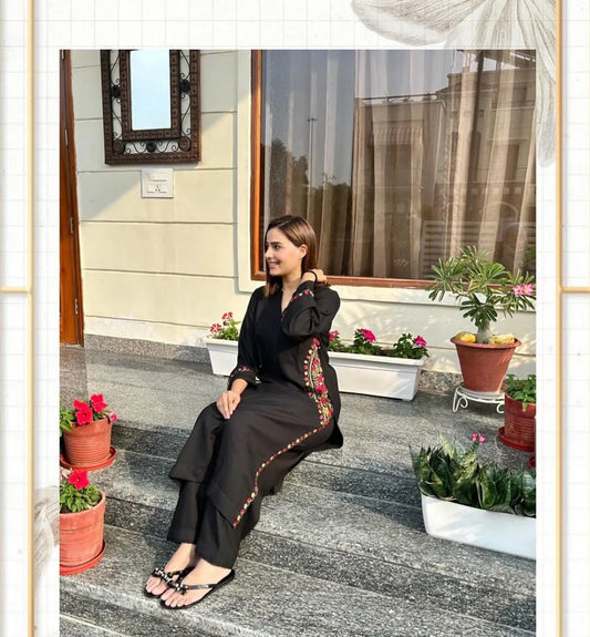 Stylish Embroidered Kurti With Pant And Dupatta Set