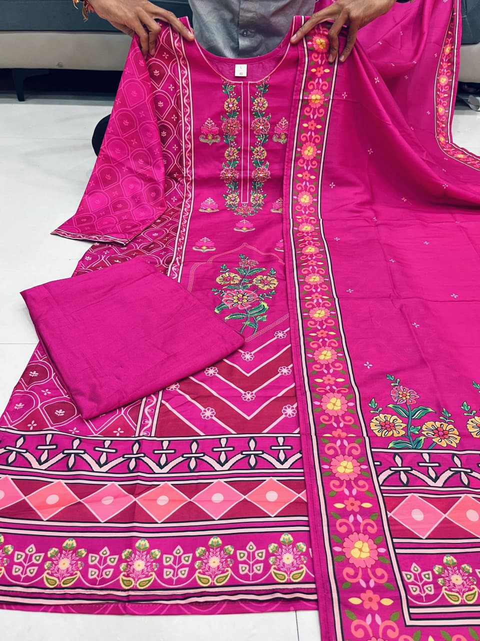 Pure Muslin New Arrivals Festivel Pink Rani Special 3 Piece Set
