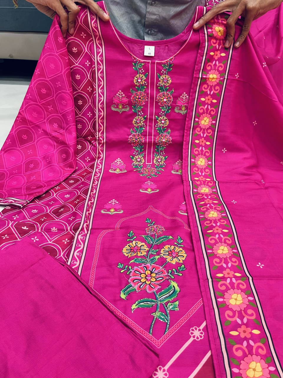 Pure Muslin New Arrivals Festivel Pink Rani Special 3 Piece Set