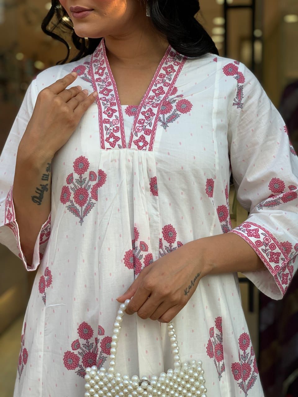 Women's V-Neck Cotton Anarkali Set with Dupatta