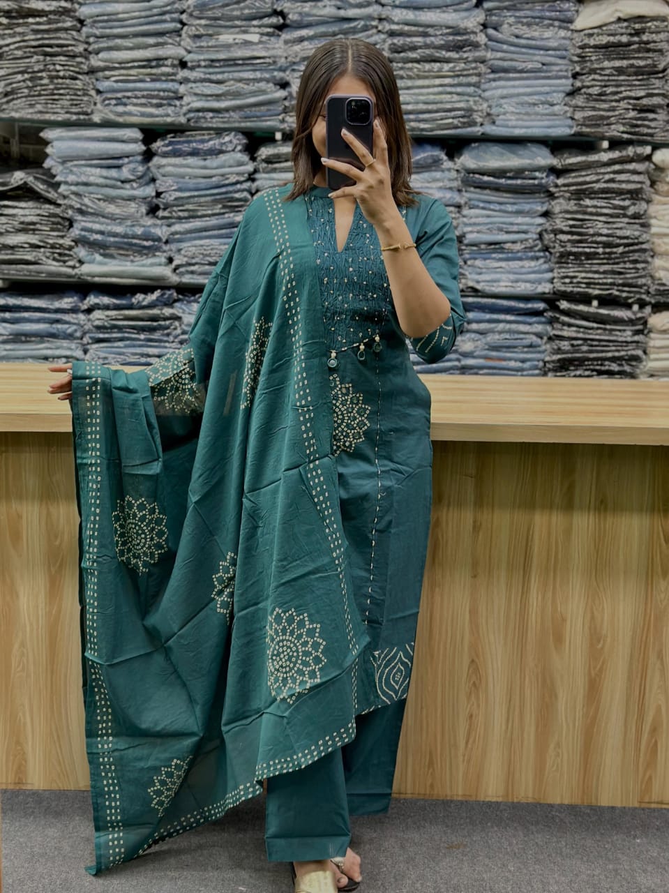 Light Green Gola Straight Cotton Kurta Pant Dupatta Set