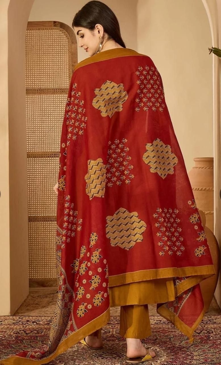 KIMAYRA Mustard Yellow Embroidered Empire Anarkali Kurta Set