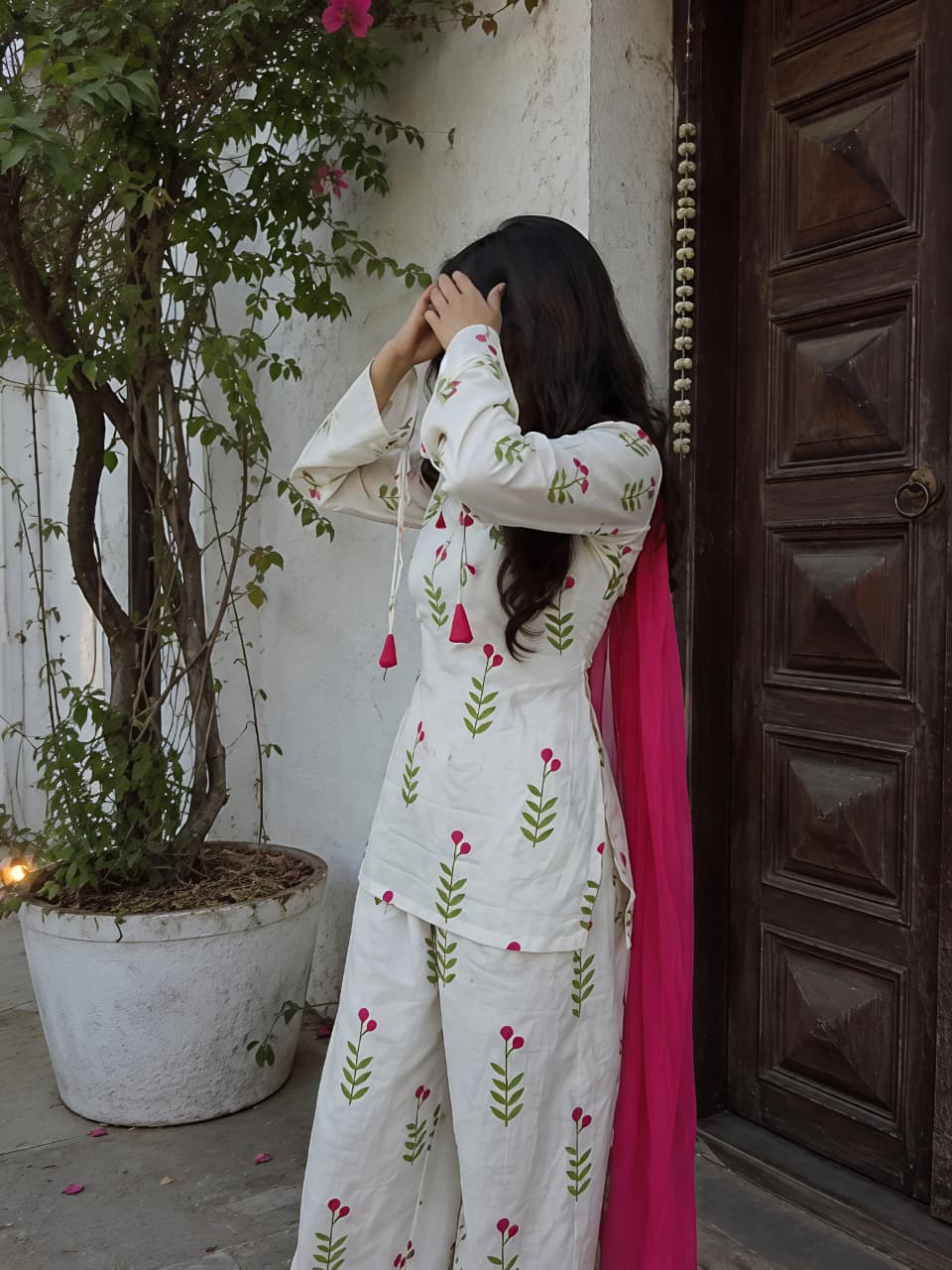 Pure Cotton Printed Farshi Salwar Suit for Women with Pink Dupatta