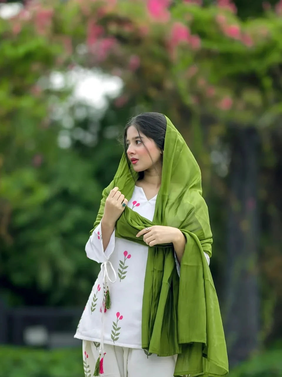 Pure Cotton Printed Farshi Salwar Suit for Women with Green Dupatta