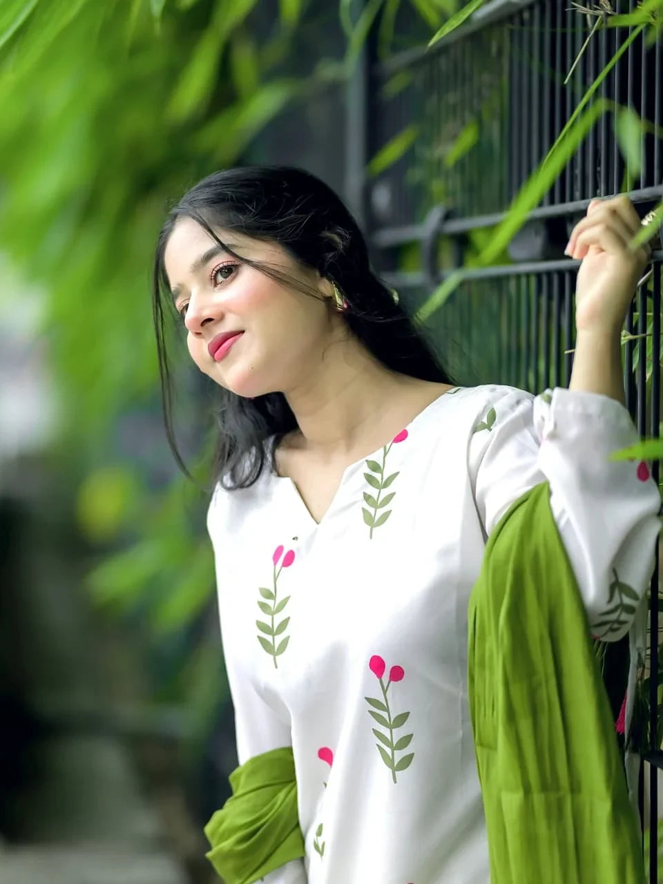 Pure Cotton Printed Farshi Salwar Suit for Women with Green Dupatta