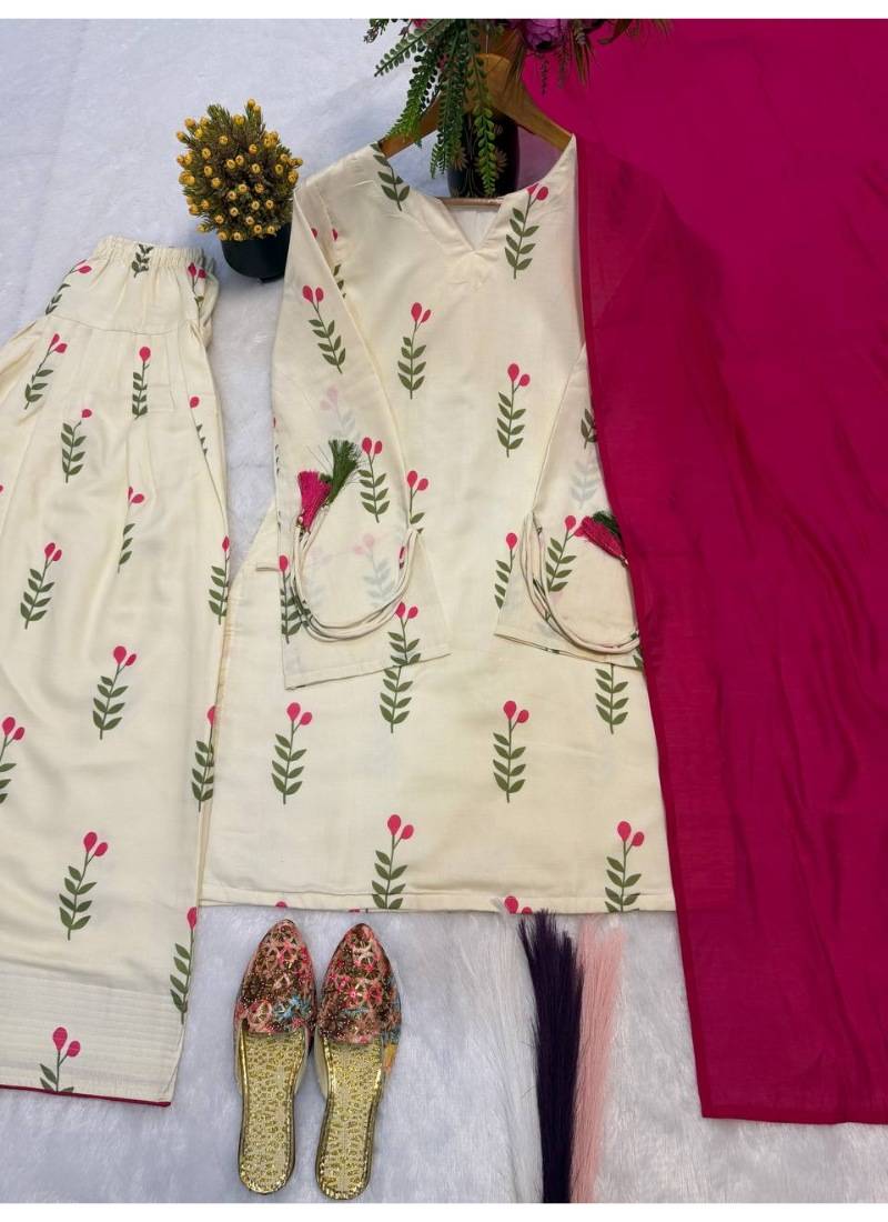 Pure Cotton Printed Farshi Salwar Suit for Women with Pink Dupatta