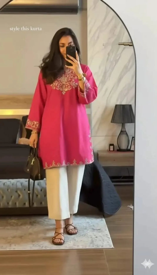 Stylish Havy Embroidery Kurti With Pant Set