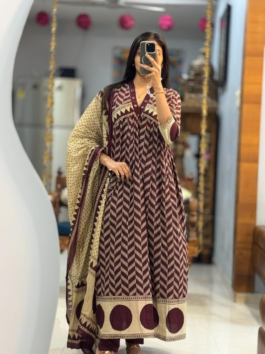 Wedding And Regular Super Hit Out Fit A-Line Kurti With Pant And Dupatta Set